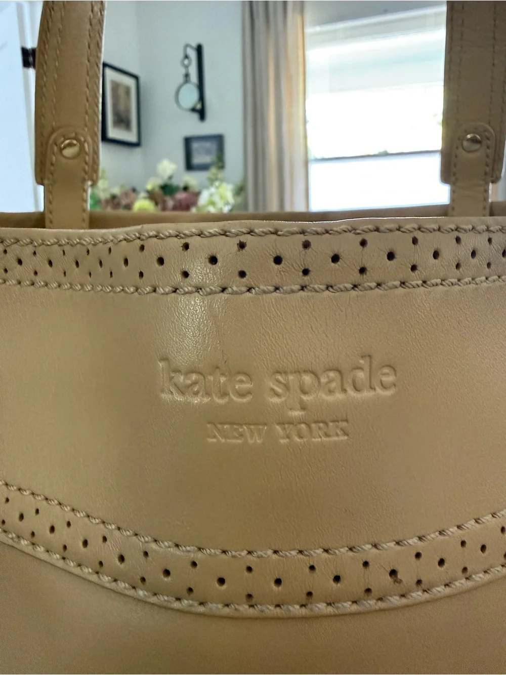 kate spade Beige Leather Tote with Tassel Detail